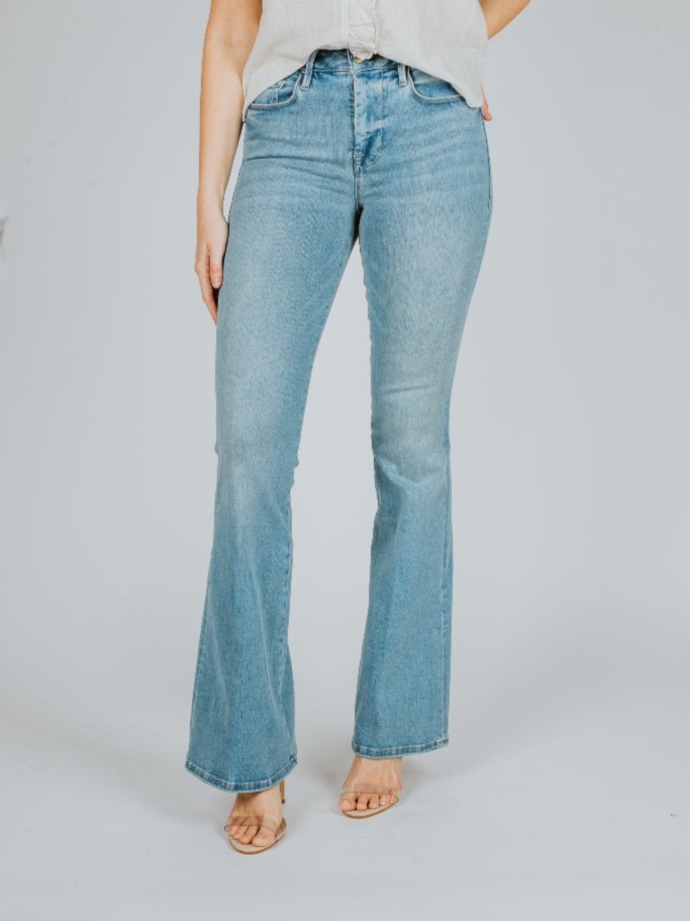 FRAME Le One Flare Caspio Organic Cotton Blend Zip Fly Stretch Blue Jeans Size 2